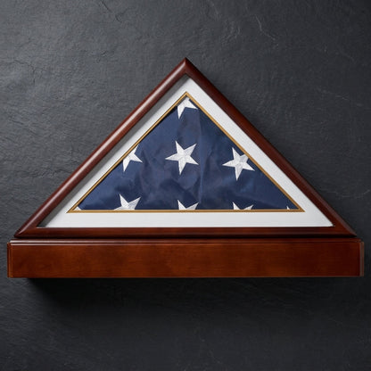 Burial/Funeral Military Shadow Box with Pedestal Stand (with Navy White Mat)