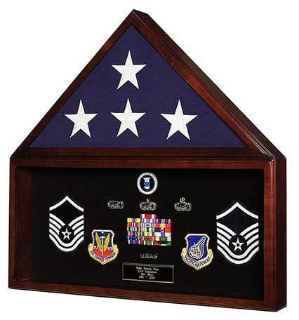 Military Retirement Shadow Box, Memorial American Flag Case Memorabilia