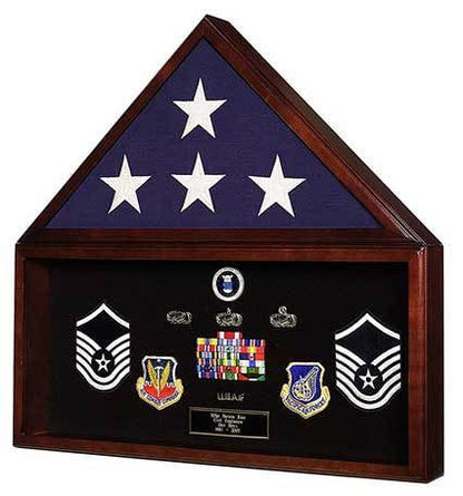 Military Retirement Shadow Box, Memorial American Flag Case Memorabilia