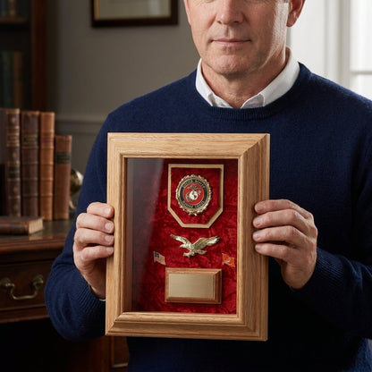 Deluxe Awards Display Case Tribute To Soldiers - Walnut