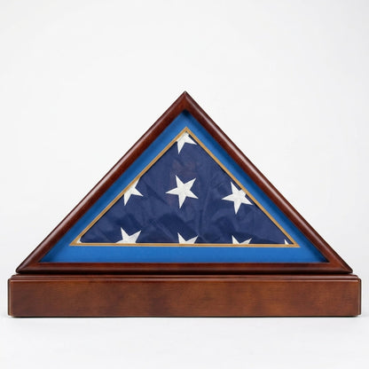 Burial/Funeral Flag Display Case Frame, Military Shadow Box with Pedestal Stand - Engraved Emblem
