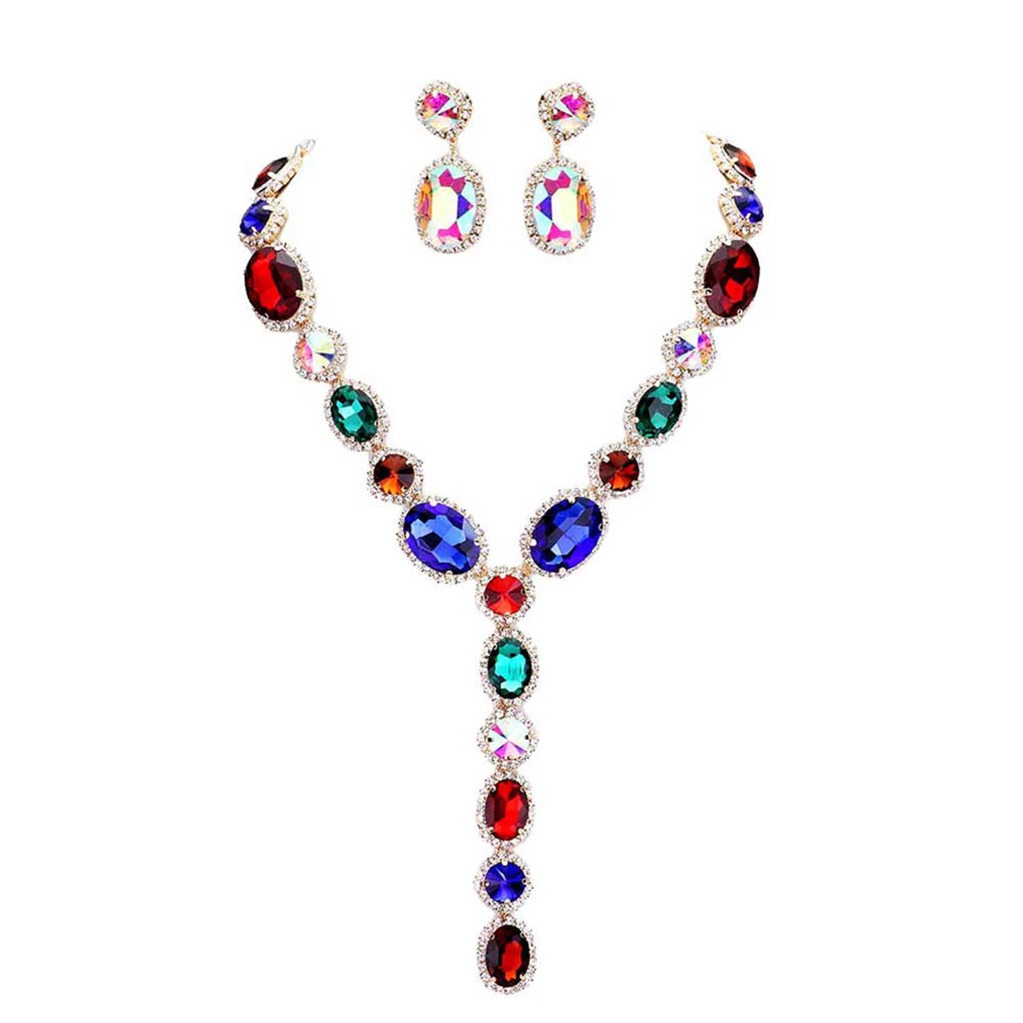 Glass Crystal Rhinestone Y Evening Necklace by Madeline Love