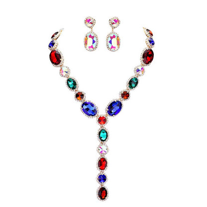 Glass Crystal Rhinestone Y Evening Necklace by Madeline Love