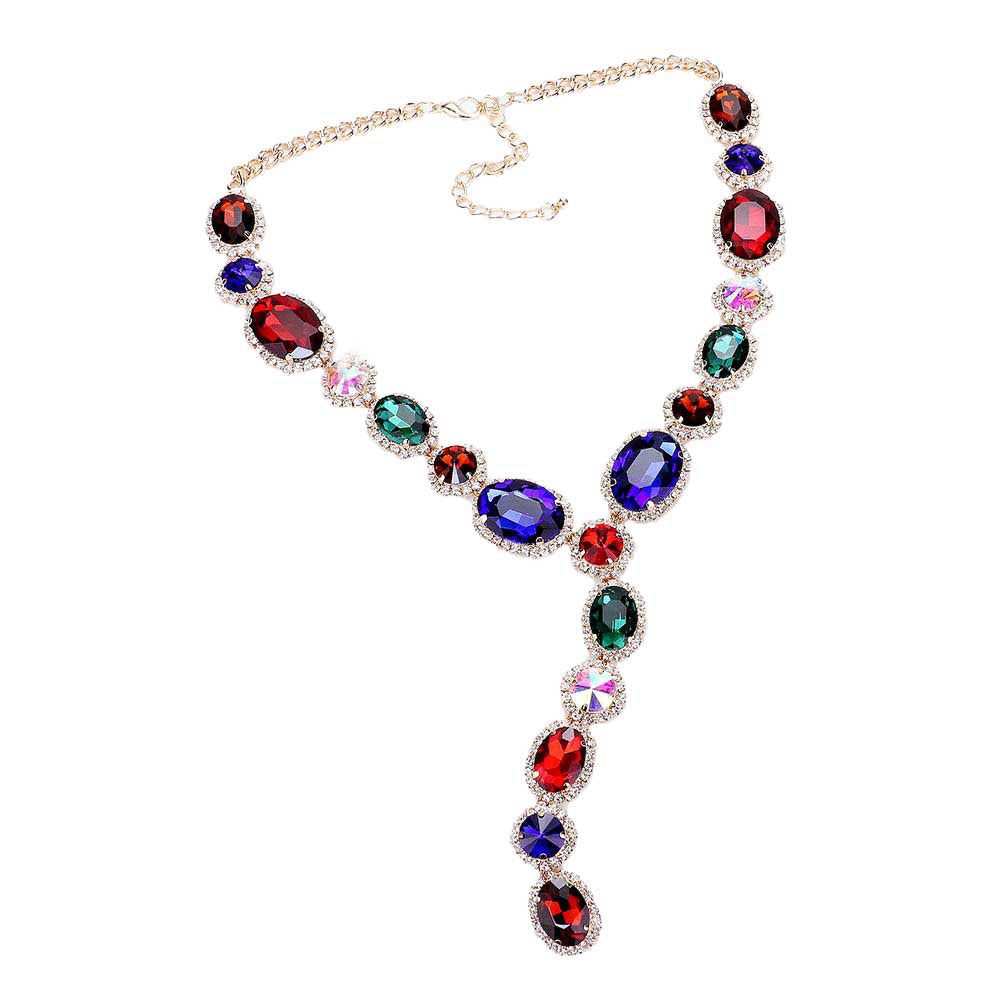 Glass Crystal Rhinestone Y Evening Necklace by Madeline Love