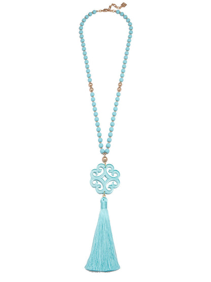 Jade Pendant Tassel Necklace by ZENZII