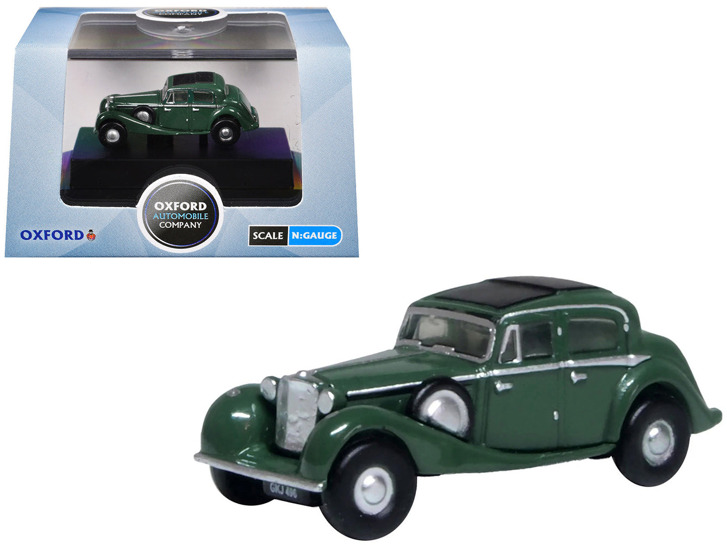 Jaguar SS RHD (Right Hand Drive) Suede Green with Black Top 1/148 (N) Scale Diecast Model Car by Oxford Diecast  free shipping USA