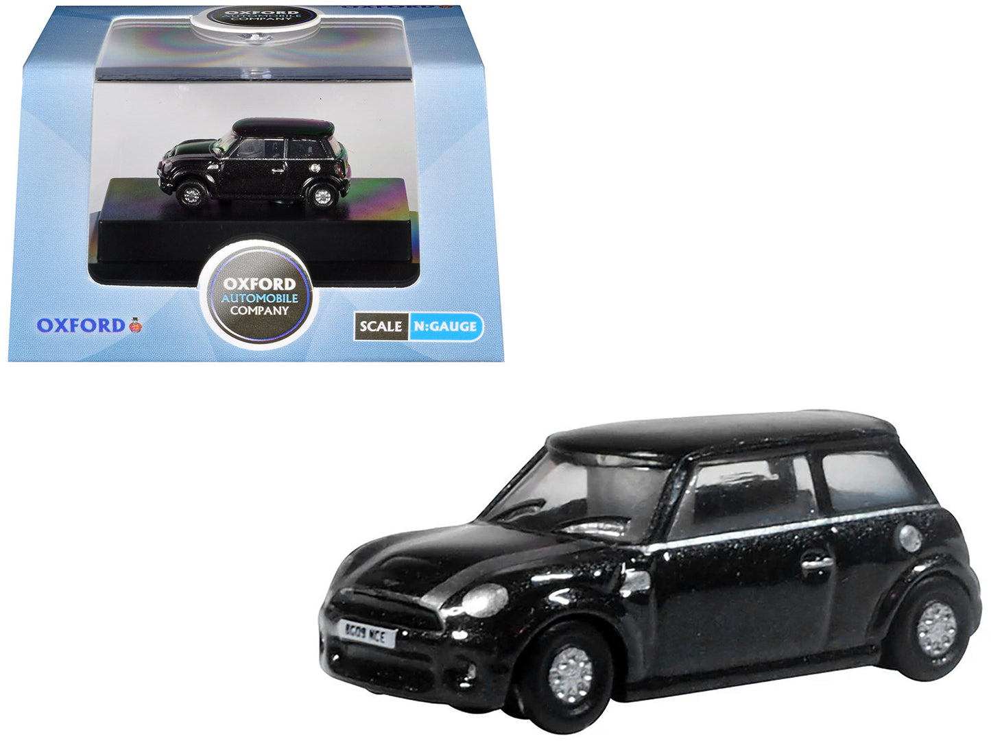 Mini Cooper S RHD (Right Hand Drive) Midnight Black with Silver Stripes 1/148 (N) Scale Diecast Model Car by Oxford Diecast  free shipping USA