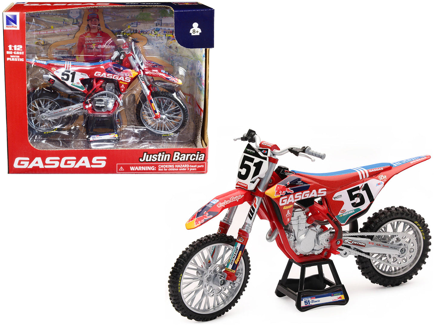 GasGas MC 450F Motorcycle #51 Justin Barcia "GasGas Factory Racing - Red Bull" 1/12 Diecast Model by New Ray  free shipping USA