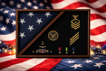 Navy flag Display case - Navy Flag and medal display case holds a 5ft x 9.5ft flag