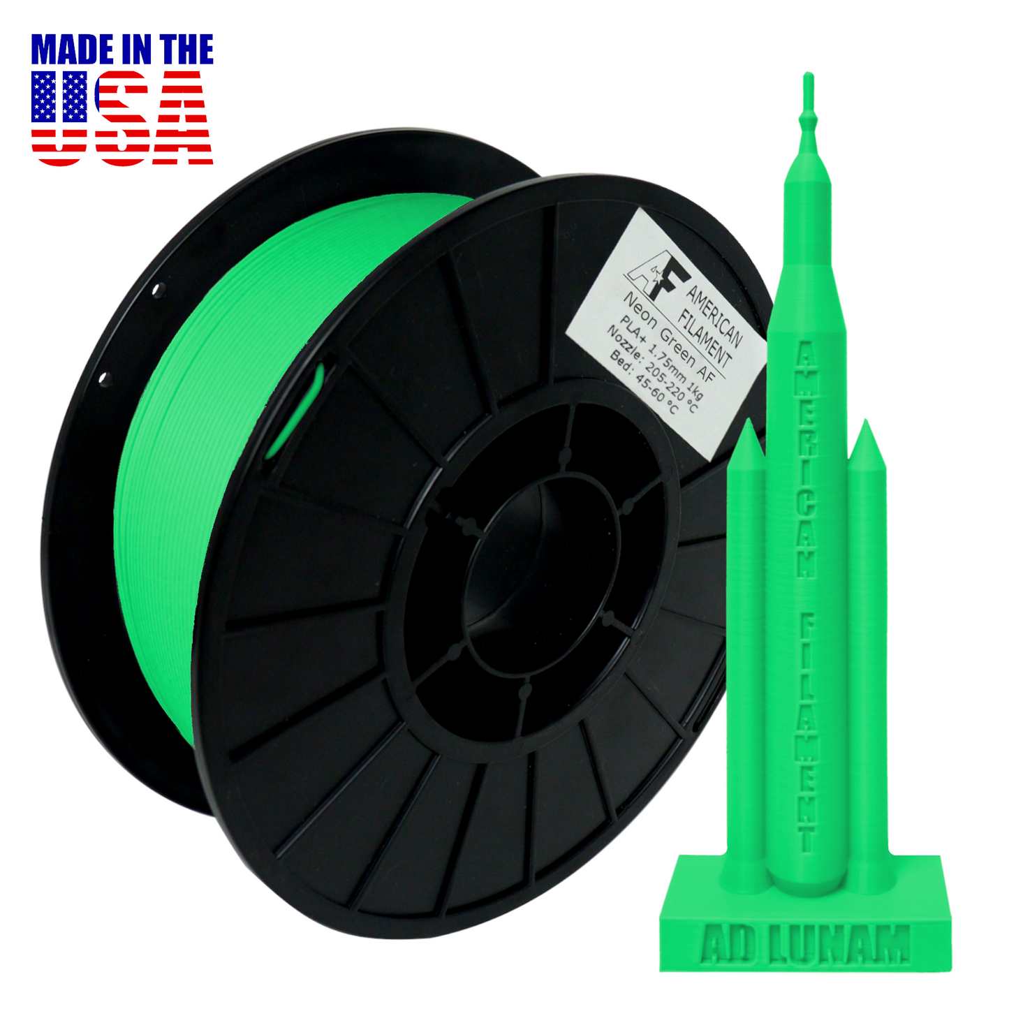 Neon Green AF 1.75mm PLA+ Filament Made in the USA!