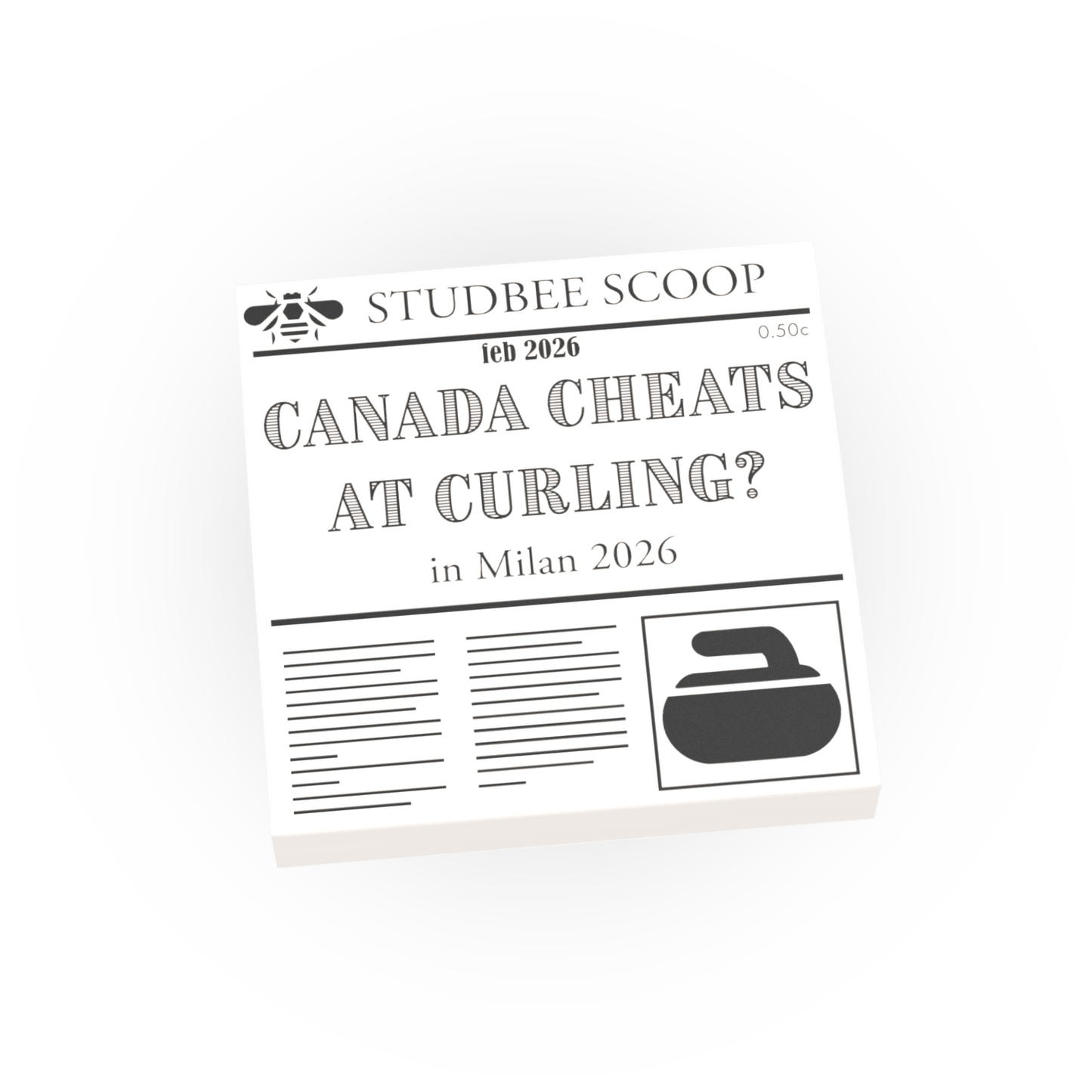 Newspaper - Canada Cheats at Curling? in Milan 2026  -  Custom Printed On a LEGO® Tile