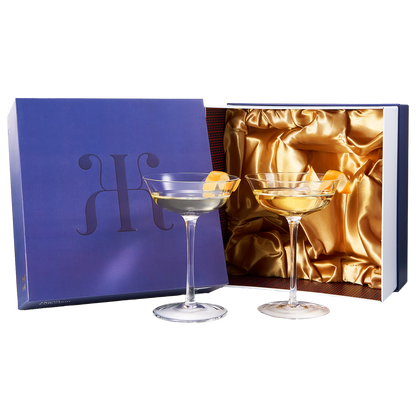 Vintage Crystal Coupe Glasses, Set of 2, Clear Radiance - Champagne, Martini, Cocktails - Hand Blown Classy Glass -Timeless Art Deco Design - Durable Sparkling Cocktail Barware, Home Bar (8 OZ) by The Wine Savant