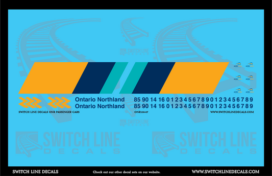 HO Scale Ontario Northland Passenger Cars Decal Set
