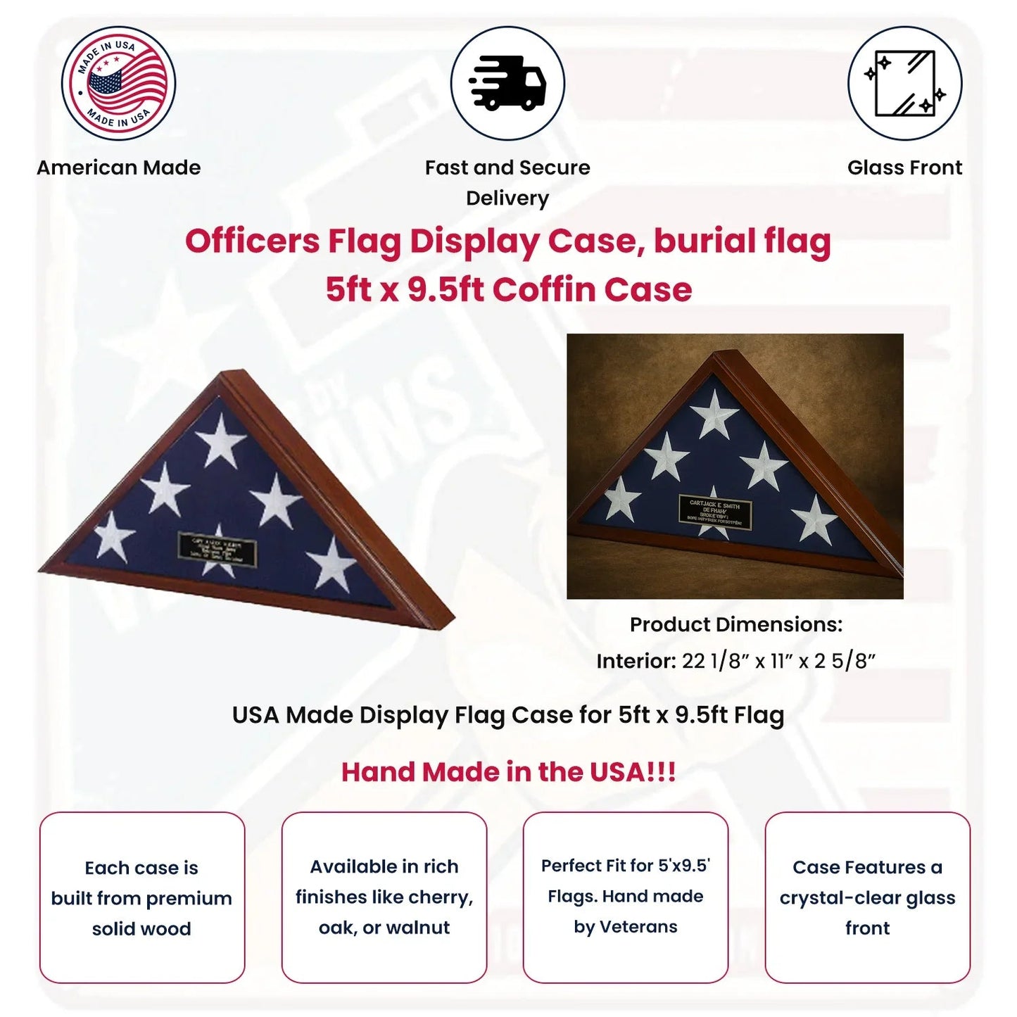 Officers Flag Display Case, burial flag 5ft x 9.5ft Coffin Case