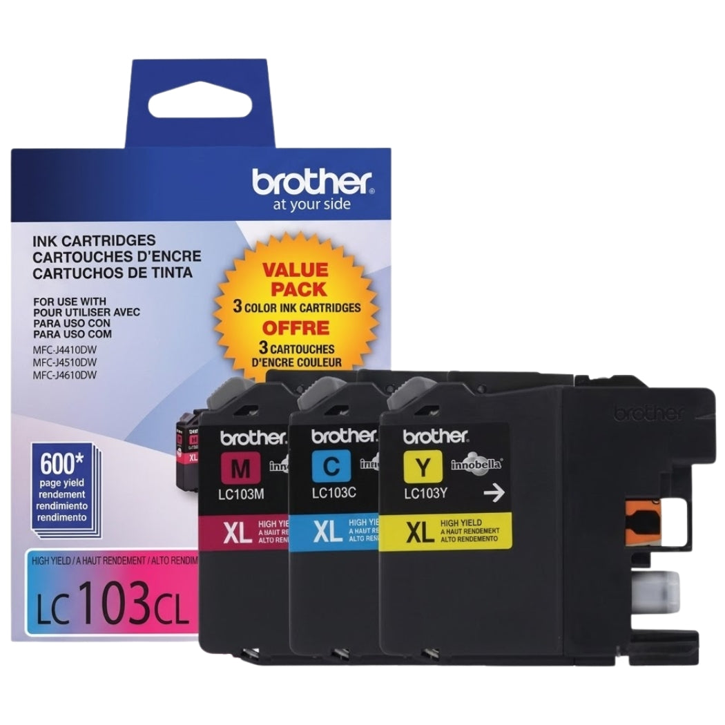 New, Pre-Owned - Brother LC103 High Yield Tri-Color Ink Cartridge-Pack-3