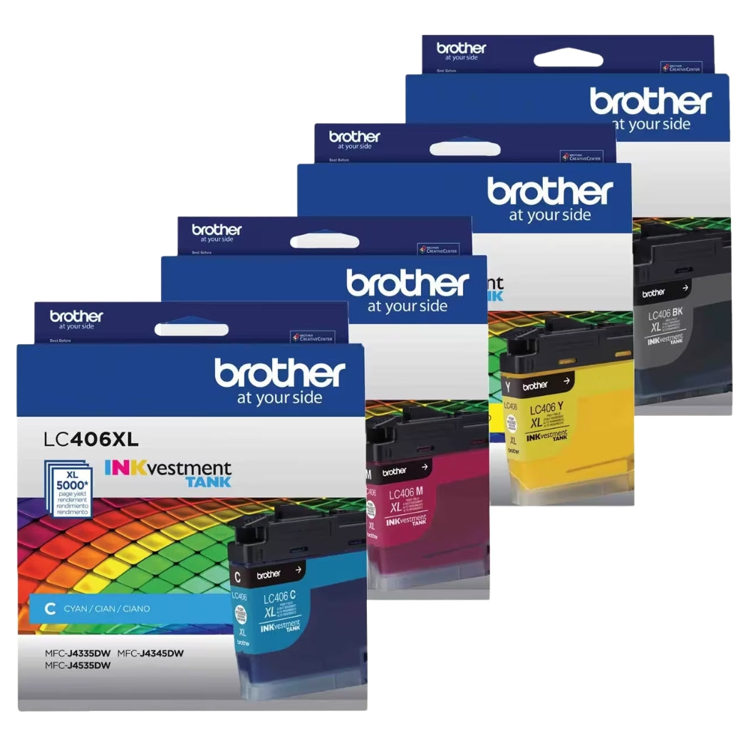 New, Pre-Owned - Brother LC406XL High Yield Black and Color Ink Cartridges-4 pack