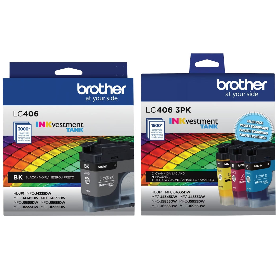 New, Pre-Owned - Brother LC406 Black and Color Ink Cartridges-4 pack