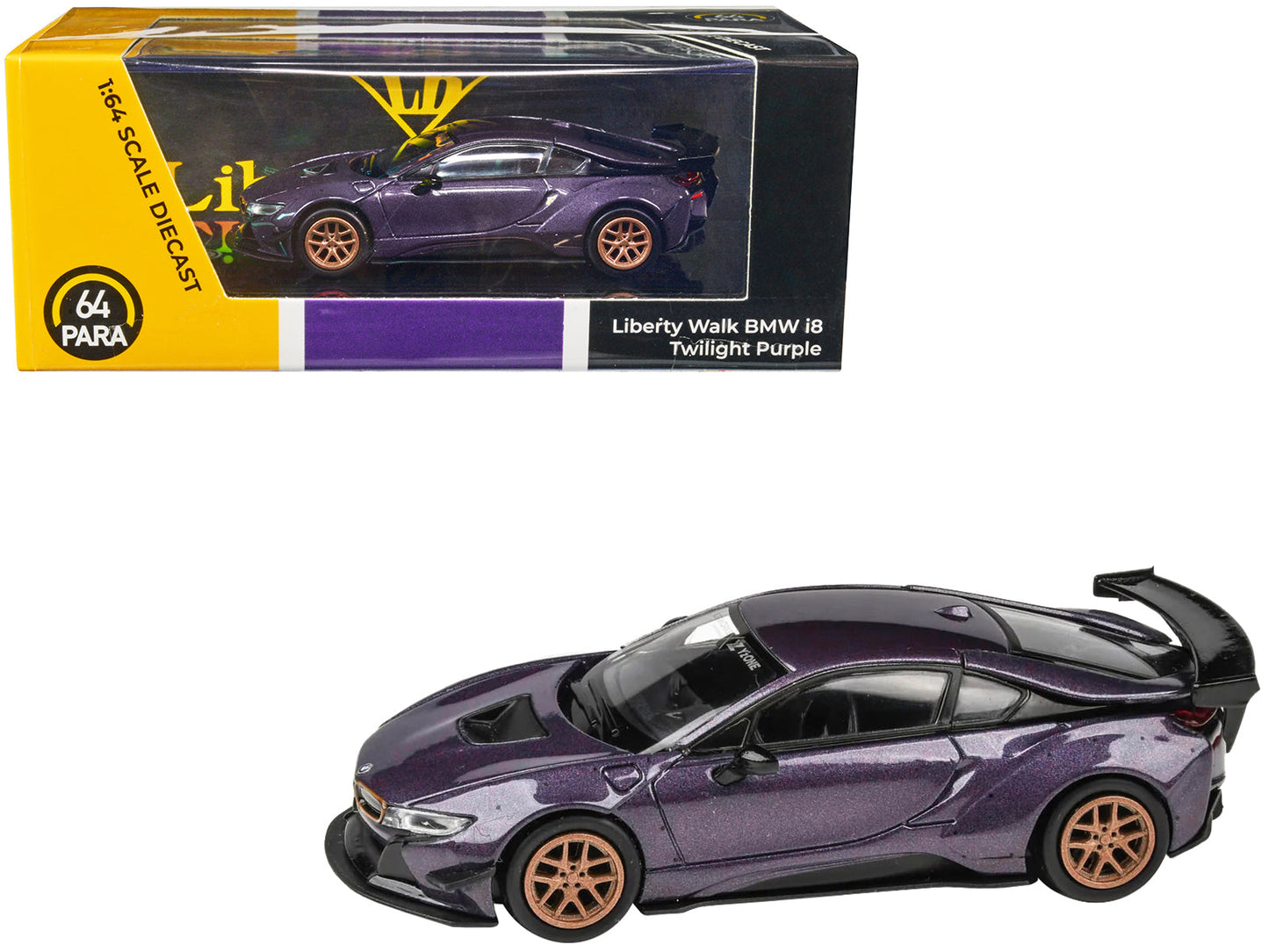BMW i8 Liberty Walk Twilight Purple Metallic with Gold Wheels 1/64 Diecast Model Car by Paragon Models  free shipping USA