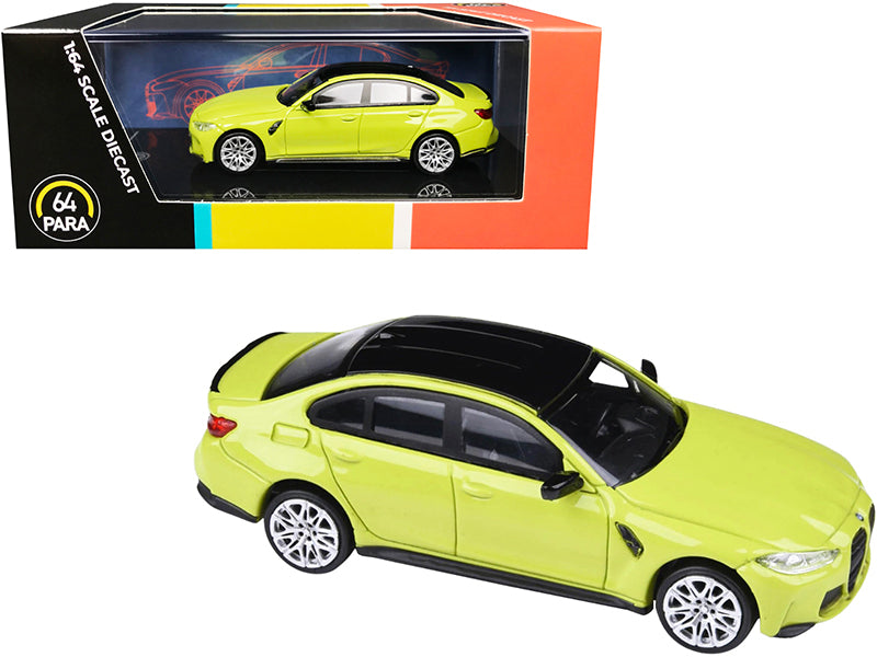 BMW M3 (G80) Sao Paulo Yellow with Black Top 1/64 Diecast Model Car by Paragon  free shipping USA