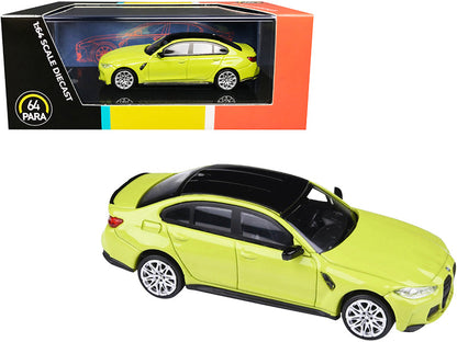 BMW M3 (G80) Sao Paulo Yellow with Black Top 1/64 Diecast Model Car by Paragon  free shipping USA