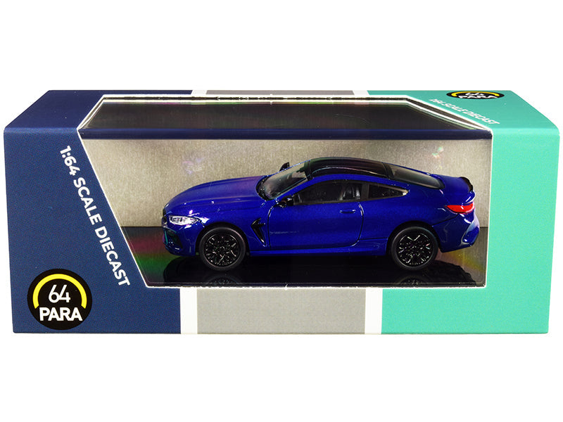 BMW M8 Coupe Marina Bay Blue Metallic with Black Top 1/64 Diecast Model Car by Paragon  free shipping USA