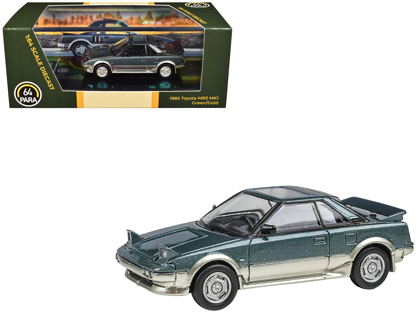 1985 Toyota MR2 MK1 Green Metallic and Gold with Sunroof 1/64 Diecast Model Car by Paragon Models  free shipping USA