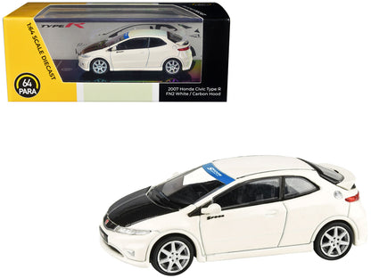 2007 Honda Civic Type R FN2 Championship White with Carbon Hood 1/64 Diecast Model Car by Paragon Models  free shipping USA