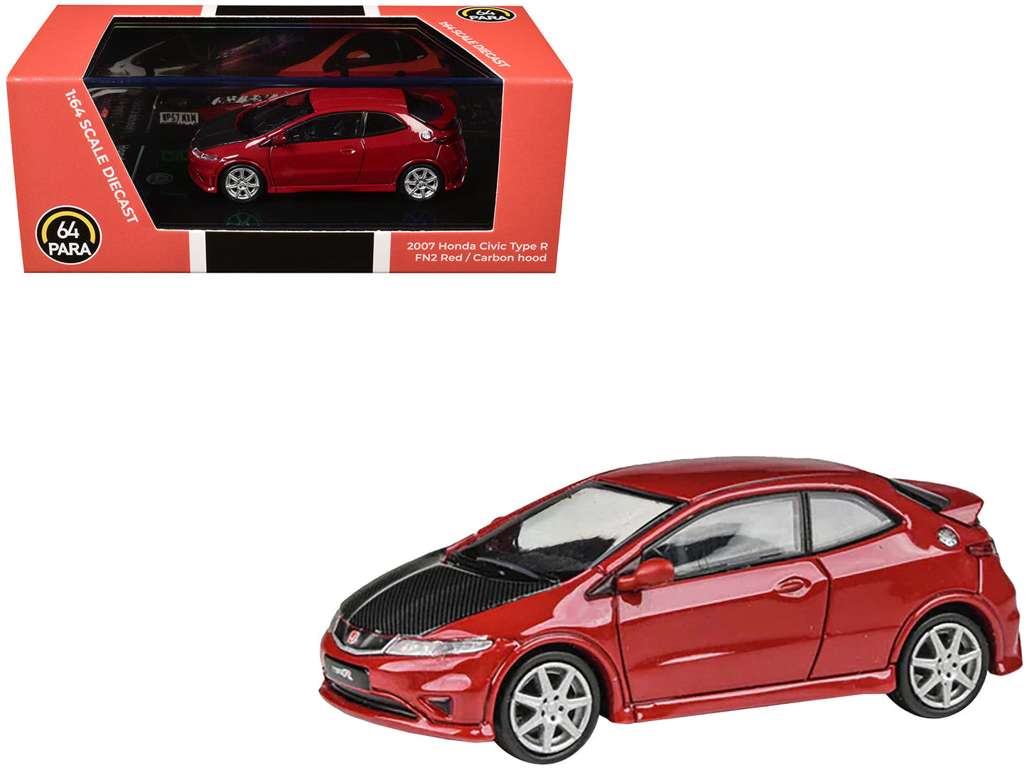 2007 Honda Civic Type R FN2 Milano Red with Carbon Hood 1/64 Diecast Model Car by Paragon Models  free shipping USA