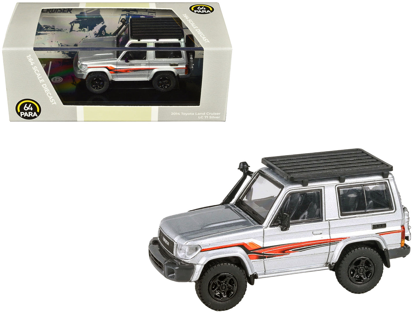 2014 Toyota Land Cruiser LC 71 Silver Metallic with Graphics 1/64 Diecast Model Car by Paragon Models  free shipping USA