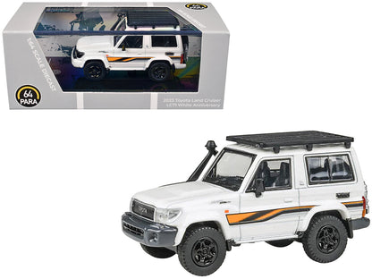 2023 Toyota Land Cruiser 71 White "70th Anniversary" with Stripes and Roofrack 1/64 Diecast Model Car by Paragon Models  free shipping USA