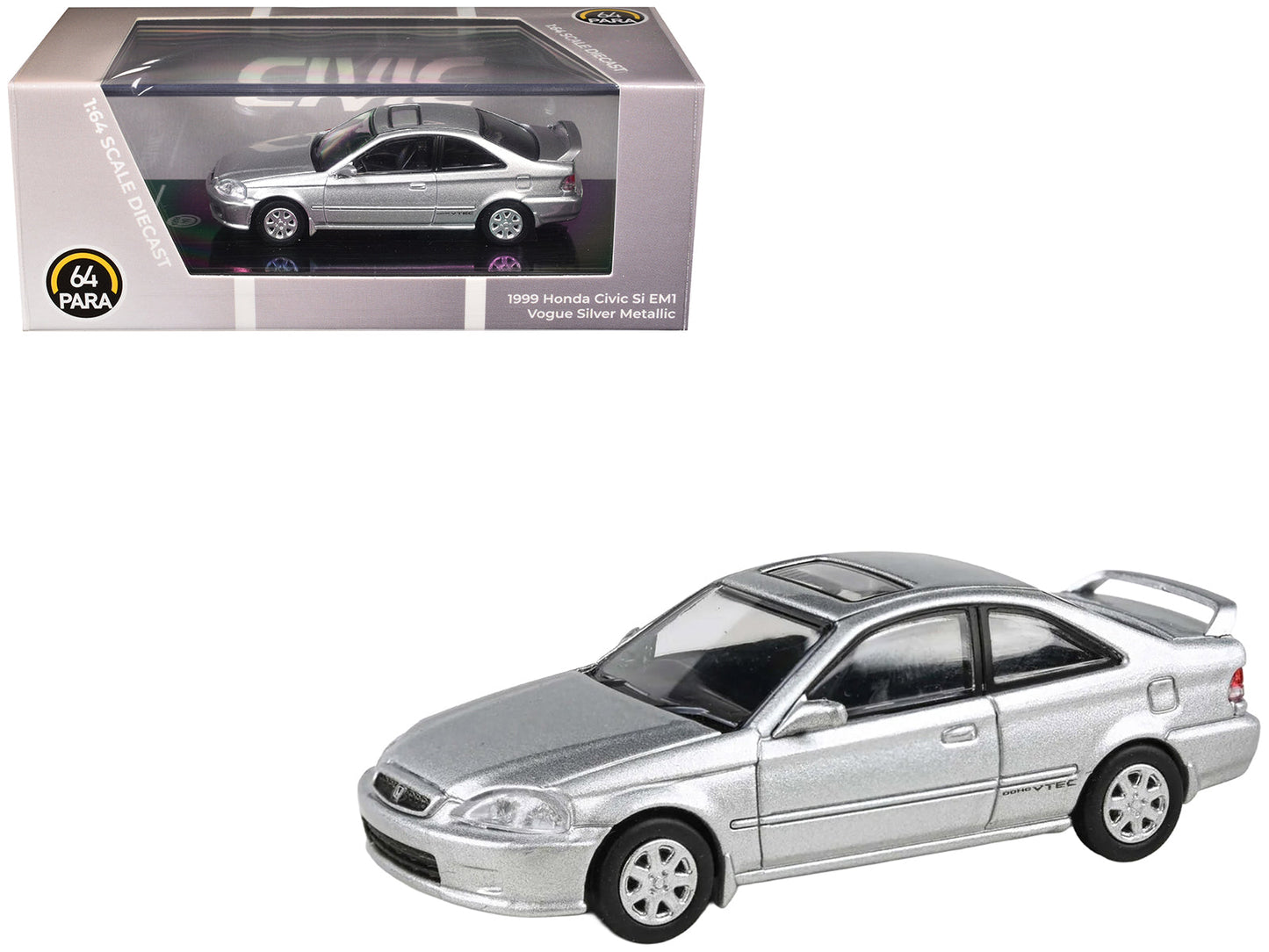 1999 Honda Civic Si EM1 Vogue Silver Metallic with Sunroof 1/64 Diecast Model Car by Paragon Models  free shipping USA