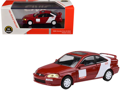 1999 Honda Civic Si EM1 "Kanjo Livery" Red with White Stripes 1/64 Diecast Model Car by Paragon Models  free shipping USA