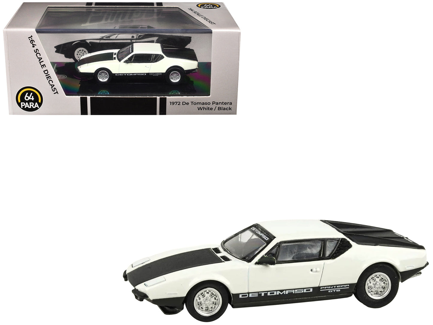 1972 De Tomaso Pantera White and Black 1/64 Diecast Model Car by Paragon Models  free shipping USA