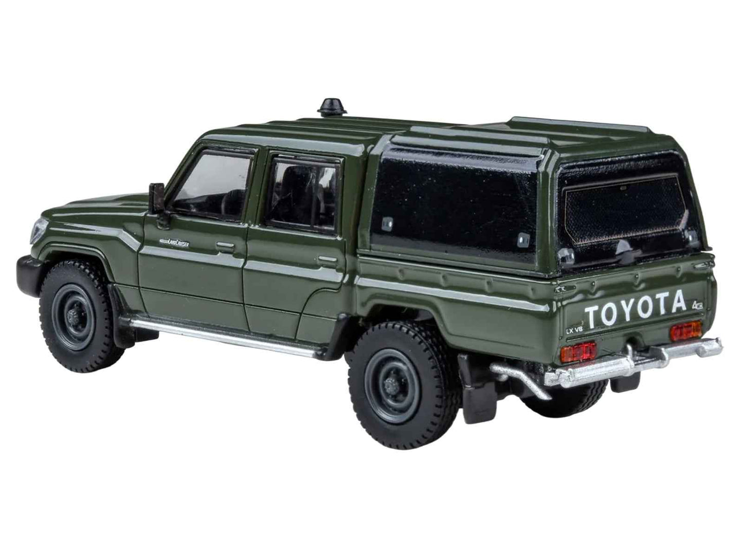 2014 Toyota Land Cruiser LC 79 with Camper Shell Military Green 1/64 Diecast Model Car by Paragon Models