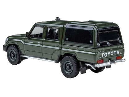 2014 Toyota Land Cruiser LC 79 with Camper Shell Military Green 1/64 Diecast Model Car by Paragon Models