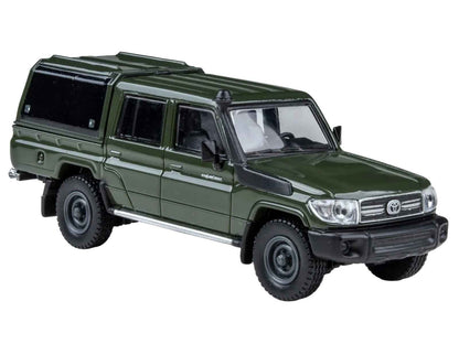 2014 Toyota Land Cruiser LC 79 with Camper Shell Military Green 1/64 Diecast Model Car by Paragon Models