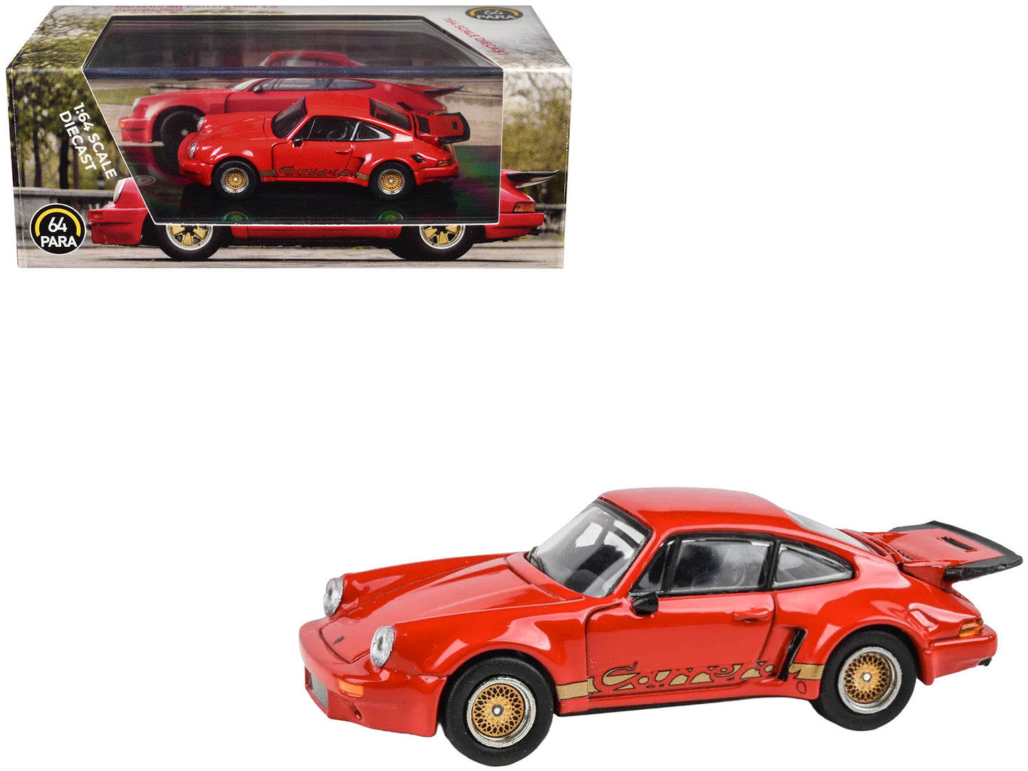 Porsche 911 Carrera RSR 3.0 Guards Red with Gold Stripes and Wheels 1/64 Diecast Model Car by Paragon Models  free shipping USA