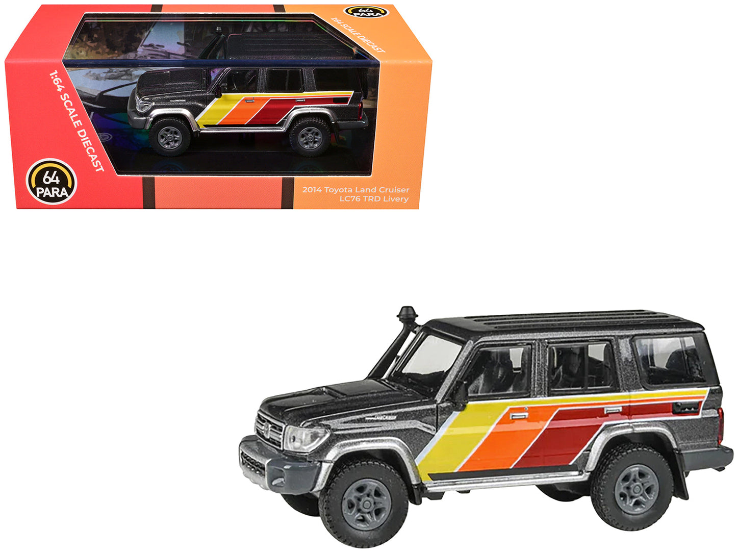 2014 Toyota Land Cruiser LC76 "TRD Livery" Gray Metallic with Stripes 1/64 Diecast Model Car by Paragon Models  free shipping USA