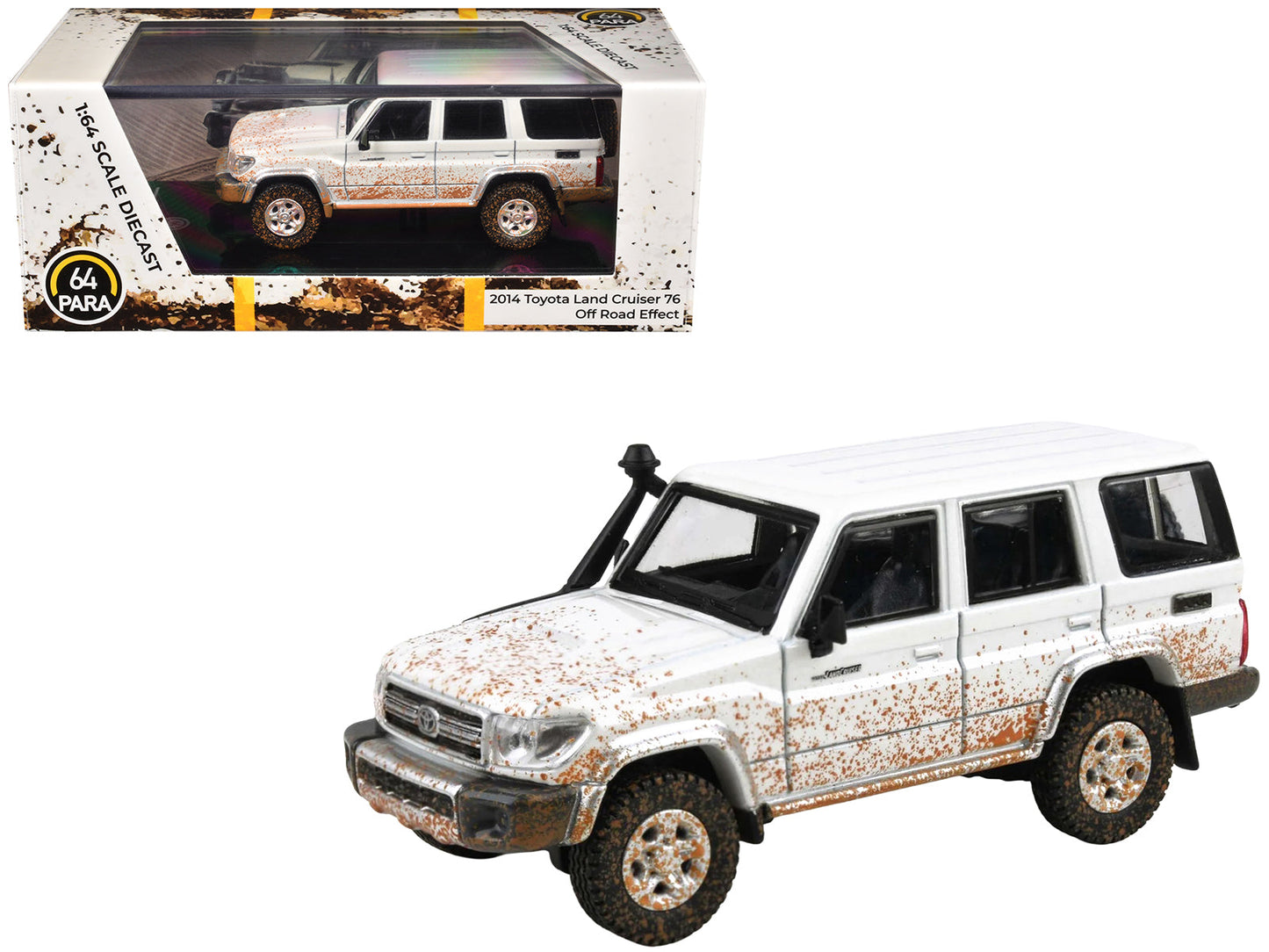 2014 Toyota Land Cruiser 76 White (Dirty Off Road Effect) 1/64 Diecast Model Car by Paragon Models  free shipping USA