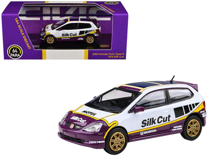 2001 Honda Civic Type R EP3 "Silk Cut" White and Purple with Graphics 1/64 Diecast Model Car by Paragon Models  free shipping USA