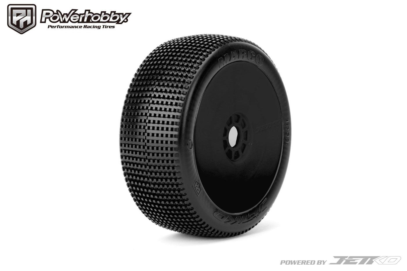 Powerhobby Marco 1/8 Buggy Mounted Tires Black Dish Wheels (2) Ultra Soft