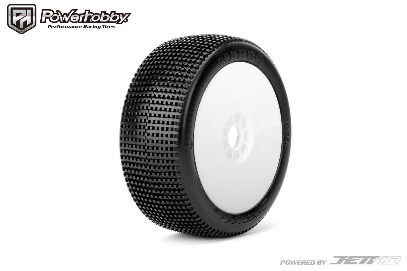 Powerhobby Marco 1/8 Buggy Mounted Tires White Dish Wheels (2) Super Soft