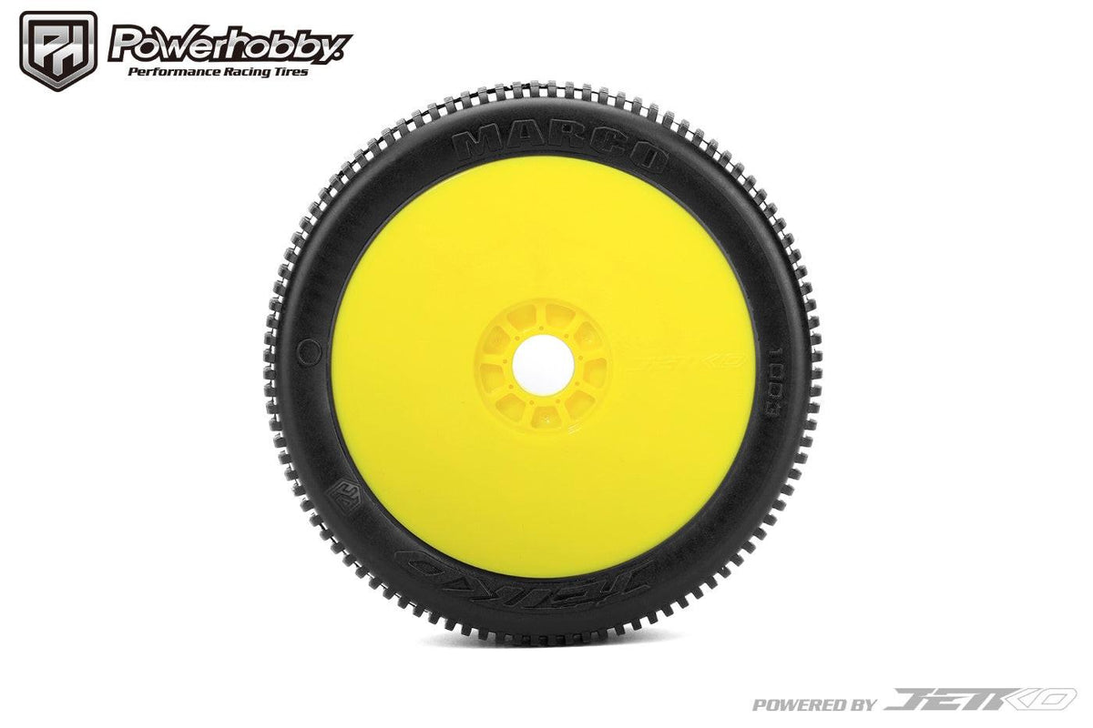 Powerhobby Marco 1/8 Buggy Mounted Tires Yellow Dish Wheels (2) Medium Soft