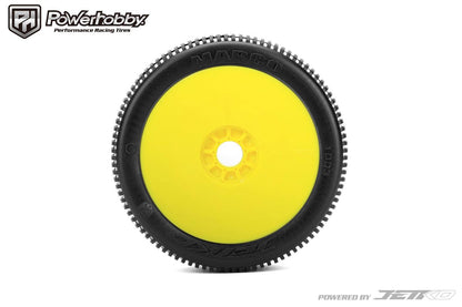 Powerhobby Marco 1/8 Buggy Mounted Tires Yellow Dish Wheels (2) Medium Soft