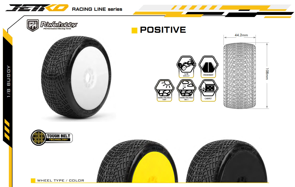 Powerhobby Positive 1/8 Buggy Mounted Tires Yellow (2) Super Soft