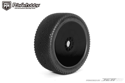 Powerhobby J-Zero 1/8 Buggy Tires Black Dish Wheels (2) Medium Soft Unglued