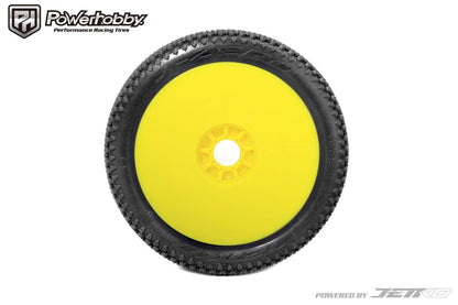 Powerhobby J-Zero 1/8 Buggy Tires Yellow Dish Wheels (2) Ultra Soft Unglued