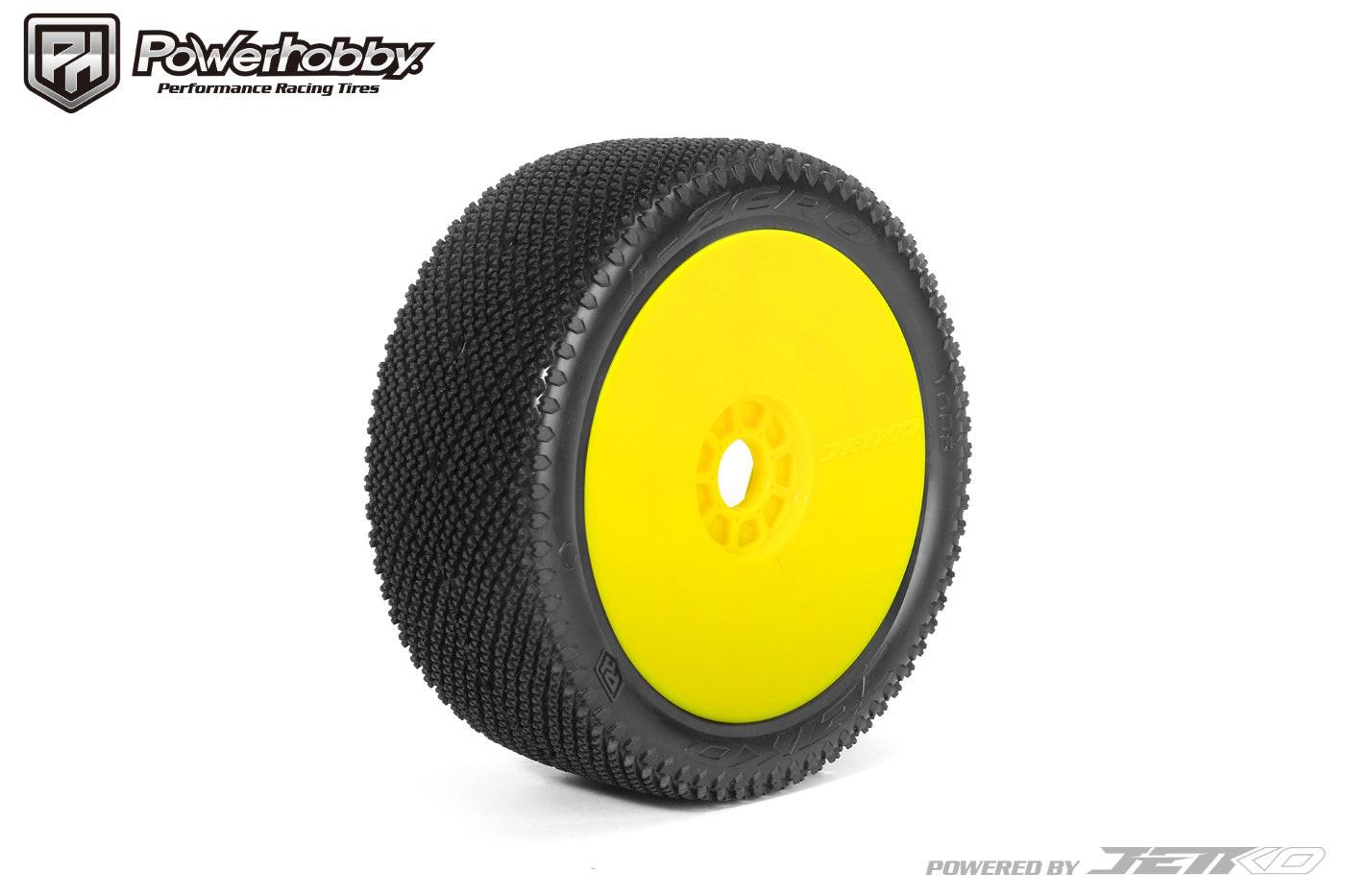Powerhobby J-Zero 1/8 Buggy Tires Yellow Dish Wheels (2) Ultra Soft Unglued