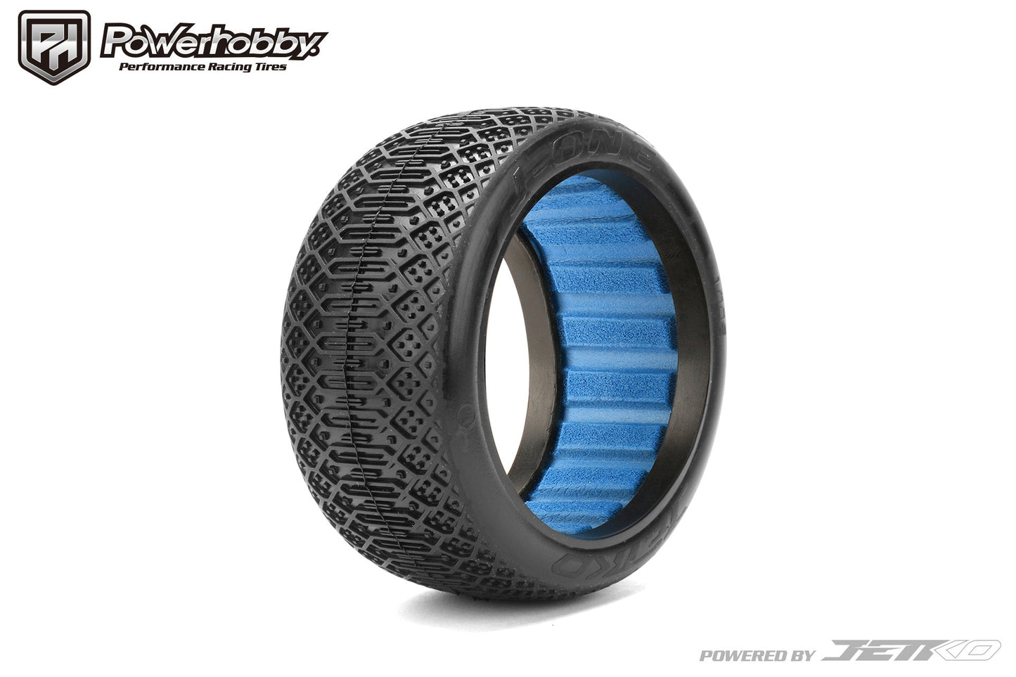 Powerhobby J-ONE 1/8 Buggy Tires w Black Dish Wheels (2) Medium Soft Black