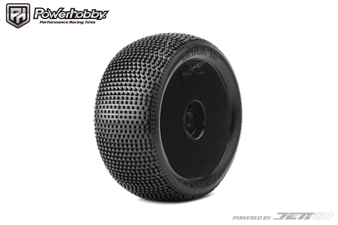 Powerhobby Block In 1/8 Truggy Mounted Tires Black Dish Wheels (2) Super Soft